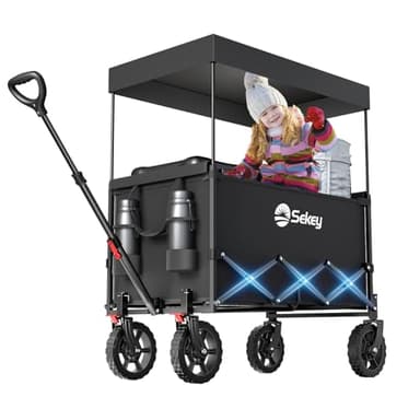 Sekey XXL Chariot de Plage pour Enfants 150L 150KG, Chariot de Transport Pliable avec Toit, Chariot à la Plage avec Protection Solaire pour Plage Camping SE4018, Gris