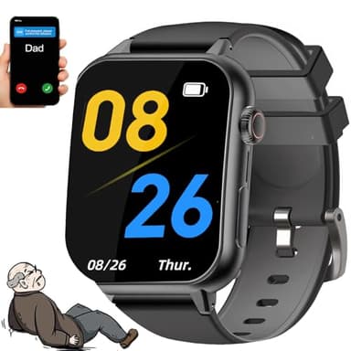 SUNBGRPYE Montre Connectée 4G pour Seniors, Écran Incurvé De 1,83 Pouce, Détection De Chute | Bouton D'appel d'urgence SOS | Géolocalisation GPS | Appels Bidirectionnels | Zone De Sécurité Black