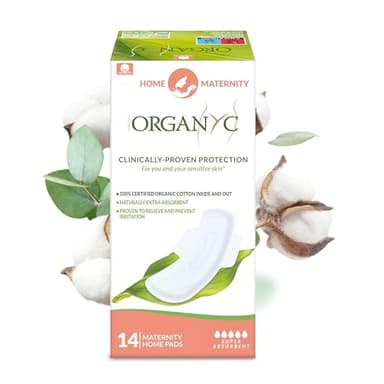 ORGANYC - Compresses post-partum, grandes compresses confortables pour les journées à flux moyen, fabriquées en coton biologique certifié