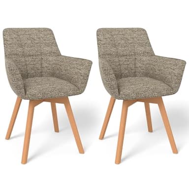WAFTING Lot de 2 Chaises de Salle à Manger Pivotantes 360°, Chaises Tournantes avec Accoudoirs et Pieds en Bois, Tissu Velours Coton, pour Salle à Manger, Cuisine, Salon, Chambre, Marron