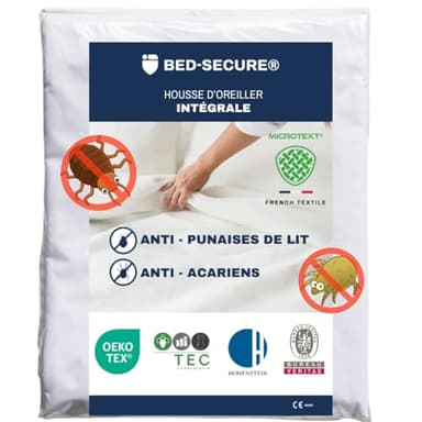 Housse Oreiller 65 x 65, Anti Punaise de Lit et Anti Acarien, Protection Intégrale Microtext®, Tissage 1016 Fils/cm² Certifiée ISO 21326:2019 et Oeko TEX