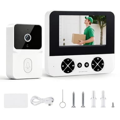 Eirolace Sonnette sans Fil avec Caméra, IP65 Exterieur Etanche,Visiophone Vidéo Extérieur avec Écran 4.3",2.4G Sonnette Vidéo sans Fil,Vision Nocturne,Résistant aux intempéries, Supporte la MicroSD