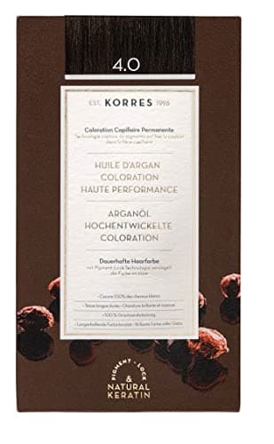 KORRES - Coloration Permanente aux Extraits Végétaux - Couvre 100% des Cheveux Blancs - Sans Ammoniaque, Sans PPD - 4.0 Marron