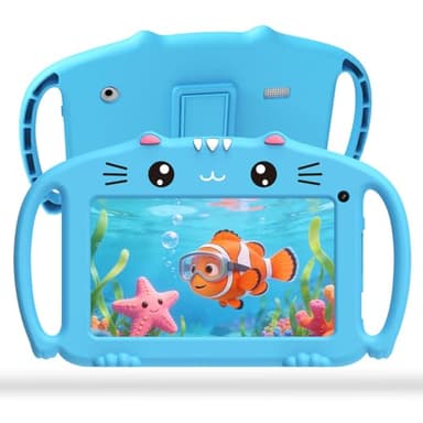 ascrecem Tablette Enfants 7 Pouces Tablette Tactile Enfant avec WiFi 2Go RAM 32Go ROM Android Tablette Educative avec Contrôle Parental Jeux Éducatifs Étui Antichoc de 3-14 Ans Garçon Fille (Bleu)