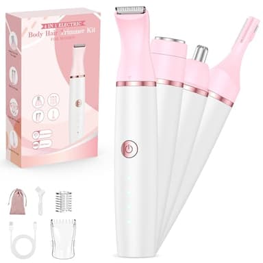 Tondeuse Intime Femme, Rasoir Electrique Femme: 4 en 1 Tondeuse Intime Maillot Rasoir Életctriques Indolore pour Bikini/Aisselles/Jambes/Visage/Bras/Sourcils/Nez, Sec et Humide, Rechargeable