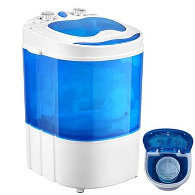 Steinborg Mini machine à laver avec essoreuse - 3 kg - 2 compartiments - Essorage jusqu'à 1 kg - Lavage et séchage - Camping mobile - Efficace et économique en énergie et en eau - Bleu Bulle/Blanc