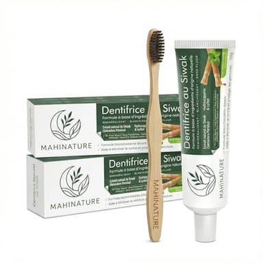 Mahinature Dentifrice Siwak & Hydroxyapatite + Xylitol [Lot de 2 + 2 Brosses Bambou] – Sans Fluor, Reminéralisant & Blanchiment Naturel – Soin Ayurvédique Miswak Menthe Poivrée