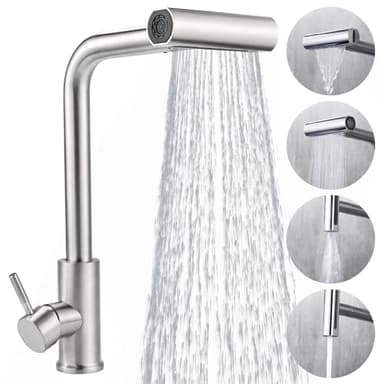 Cieex Robinet Cuisine avec Douchette Extensible Mitigeur Cuisine en Acier Inoxydable Robinet Douchette Cuisine de Rotatif à 360°, Finition Brossée, 4 Modes de Réglage du Débit D'eau