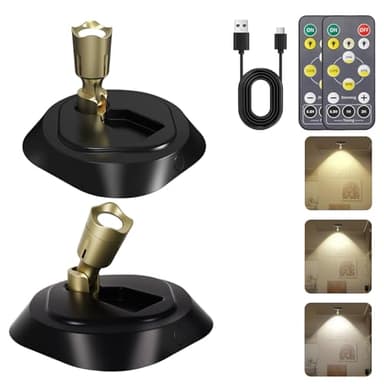 HOSSOM Spot LED Sans Fil Rechargeable, 2 Pièces Applique Murale, Spots de Plafond avec 3 Températures de Couleur, Fonction Minuterie, Plafonnier Led Orientable pour Plante, d'Art, Chambre, Salon