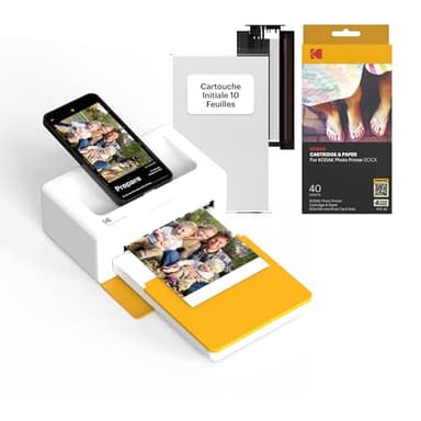 Kodak Dock Plus 4Pass Imprimante Photo (10x15cm) + Paquet avec 50 Papier Photo (10 Feuilles Initiales + Paquet de 40 Feuilles)