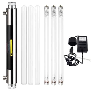 Geekpure Filtre à eau U-V 6 GPM pour toute la maison - Purificateur d'eau avec 3 filtres UV + 3 manchons en quartz (25 Watt)