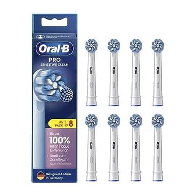 Oral-B Pro Sensitive Clean Lot de 8 brossettes de rechange, originales, pour nettoyage des dents en douceur, avec poils en forme de X, fabriquées en Allemagne, blanches