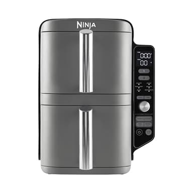 NINJA Double Stack XL Friteuse sans huile, friteuse verticale à 2 tiroirs, 4 niveaux cuisson, 2 tiroirs et 2 grilles, design compact, capacité de 9,5L, 6 fonctions de cuisson, 8 portions, gris SL400EU