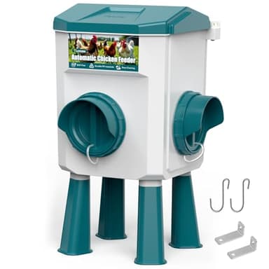 Mangeoire Poules Anti Nuisible 7 kg, CHAMUTY Mangeoire Poule Automatique pour Poulets avec sans Gaspillage 2 Ports, Distributeur Graines Poules pour Canards, Oies, Oiseaux