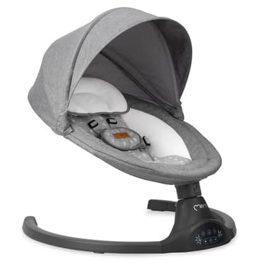 MoMi KENANI Transat balancelle jusqu’à 9 kg, pliable, télécommande et Bluetooth pour smartphone, alimentation piles et secteur, harnais de sécurité 5 points, pare-soleil, moustiquaire