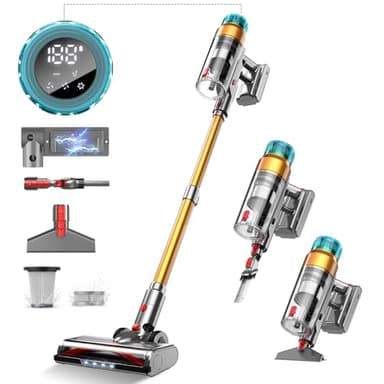 55KPA/600W Aspirateur Balai sans Fil, 55 Minutes Autonomie Aspirateur sans Fil Puissant avec Recharge Murale Écran Intelligent, aspirateur balai puissant pour Les Poils d'animaux/Tapis/Sols Durs