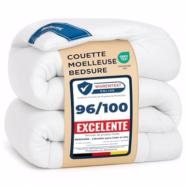 Bedsure Couette 155x220 Quatre Saisons Toute l'Année - Couette 155x220cm 4 Saisons - Certifiée Oeko-TEX 300GSM Blanc, Duvet Doux et Chaud pour Allergiques