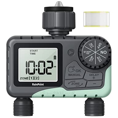 RAINPOINT Programmateur d'arrosage 2 Voies,Fonction Manuel, Automatique et Rapide,Utilisation Simple,avec Affichage LCD,Temps d'arrosage Flexible pour Le Jardin et la Serre