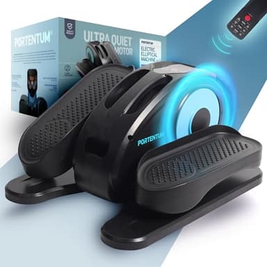 PORTENTUM Mini Velo elliptique Electrique avec télécommande, écran et Moteur Silencieux – Pédalier d’Appartement Automatique et Manuel avec sélecteur de Vitesse – Pedalier Ergonomique pour Bureau