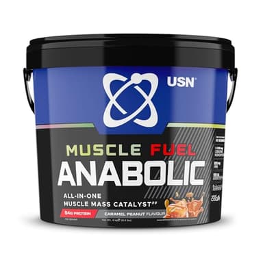 USN Muscle Fuel Anabolic Caramel Cacahuète Tout-en-un Shake de Protéines en Poudre (4kg) : Poudre protéinée anabolique pour la prise de muscle - Nouvelle formule améliorée.