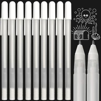 Sunshine smile 10 Pièces Stylos Gel Blanc pointe de 0.8mm, Stylo Gel Blanc,Stylos à Bille Blancs - pour Papier Noir, Esquisse, Fournitures de Dessin D'art