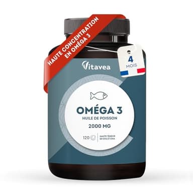 Omega 3 Huile de Poissons Sauvages 2 000mg - 4 mois - Haute concentration en EPA (1 000mg) et DHA (500mg) - Soutien des fonctions cognitives et visuelles - Fabriqué en France - Vitavea
