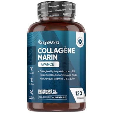 Collagène Marin Acide Hyaluronique, 120 Gélules de Peptides de Collagene Marin Hydrolysé, Type 1 & 3 Enrichi en Vitamine C, Zinc, Acide Hyaluronique, Coenzyme Q10 Riches en Acides Aminés, Sans Gluten