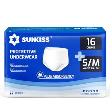 SUNKISS TrustPlus Culottes Adultes pour lncontinence, Culotte Absorbante pour Homme et Femme, Contrôle des Odeurs, Unisexe, Taille S/M, 16 Unités