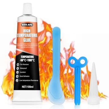 Colle Refractaire Haute Temperature pour Vitre Four, Mastic Refractaire, Silicone Haute Temperature pour Cheminées, Poêles, Boucliers Thermiques, Fours, 100 ML