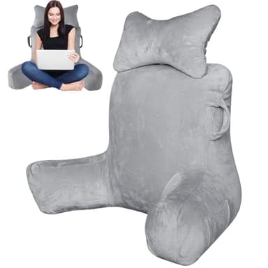 Suewidfay Oreiller de Lecture Adulte, 90 x 80cm XXL Coussin de Lecture, Coussin Dorsal Lit ou Canapé avec Poches, Soutien du Cou Bras, Soutien du Dos au Lit, Relaxation, Lecture, Regardera Télévision