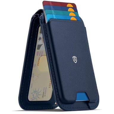 SHIELDON Porte Cartes pour Magsafe Wallet, Porte-Cartes Cuir Véritable avec Support Réglable (Portrait/Paysage) Portefeuille Magnétique [RFID Blocage] pour iPhone Série 17/16/15/14/13/12 - Bleu Marine
