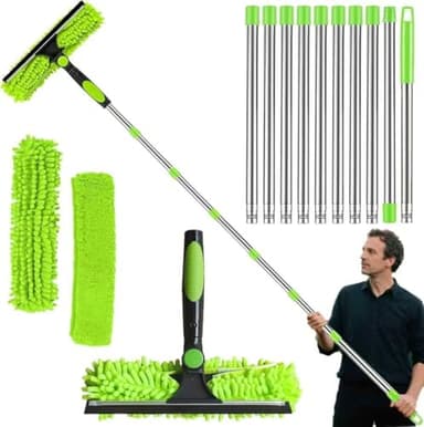 Perche Télescopique Nettoyage 6m avec Tête Microfibre Toile d'Araignée | Kit Complet pour Plafonds Hauts, Toitures, Fenêtres et Ventilateurs | Extension Réglable 1.5-6m(Vert)
