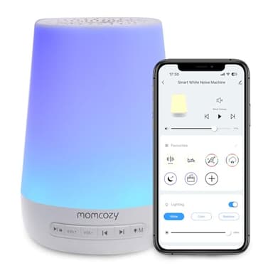 Momcozy Machine à Bruit Blanc,Sommeil à Bruit Blanc Portable pour Bébé Adulte,White Noise Machine avec 34 Sons,DB03 Bruit Blanc Bebe Thérapie,White Noise Machine Veilleuse 7 Couleurs,Contrôle APP