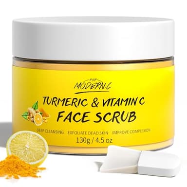 Gommage Visage au Curcuma et Vitamine C, Gommage Crème Organics, Éclaircissant Efface les Points Noirs Améliore l'Acné des Taches Brunes, Exfoliant à l'Extrait de Fraise