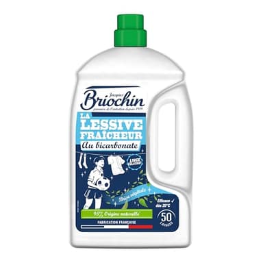 Jacques Briochin Lessive au Bicarbonate de Soude Concentrée 50 Lavages - 2,27L - Action Anti Odeur & Blanchissante - Fabriquée en France, ECOCERT