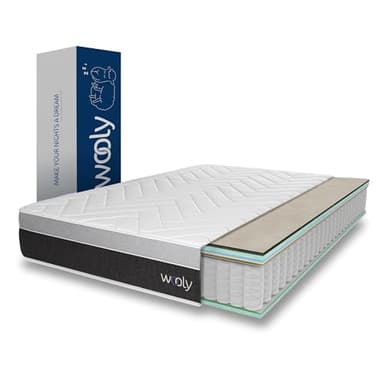 Wooly Level II Matelas 180x200 - Épaisseur 30 cm - Confort Hybride 14 Couches - Mi-Ferme - Ressorts Ensachés - Gel Actif - Laine Naturelle - Mousse à Mémoire - Couchage Indépendant - Fabrication UE