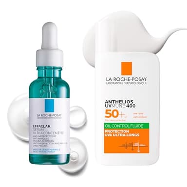 La Roche-Posay | Sérum Effaclar à l'Acide Salicylique Ultra Concentré 30 ml & Crème solaire Anthelios Fluide Oil Control UVMUNE 400 SPF50+ 50 ml | Duo Soin Acnéique & Protection Solaire SPF 50+
