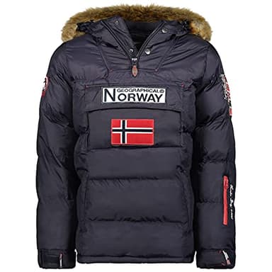 Geographical Norway BILBOQUET MEN - Parka Passe Tête Chaude Homme Imperméable - Manteau Épais Capuche Fourrure Outdoor - Blouson Chaud Coupe Vent Hiver Doublure Extérieur Veste Hommes BLEU MARINE M
