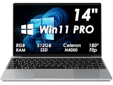 Kayoote Ordinateur Portable de 14" avec Win 11 Pro, processeur Celeron N4000 (jusqu'à 2,6 GHz) 8 Go de RAM DDR4 512 Go SSD, écran HD, USB 3.0, HDMI, Ordinateur Portable Portable pour Entreprise