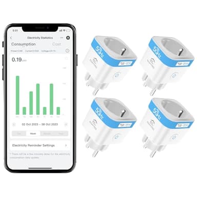 EIGHTREE Prise Connectée WiFi 2.4G/5GHz, Prise Intelligente Programmable, Compatible avec Alexa/Google Home, Suivi de Consommation, Contrôle Appli/Voix, 16A 3680W, Type F, 4PCs