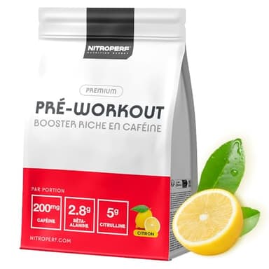 NITROPERF - Pré-Workout Ultra Performant en poudre 200gr - 200mg Caféine, 2,8g Bêta-Alanine, 5g Citrulline - Certifié CarnoSyn® & Kyowa Quality® - Boisson énergétique - Gôut Citron Naturel
