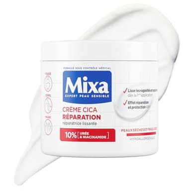 Mixa Expert Peau Sensible - Crème Cica Réparation - Réparation Effet Longue Durée - Peaux Très Sèches et Rugueuses - Visage, Corps, Mains - Hypoallergénique - 400ml