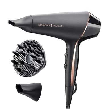 Remington Sèche-cheveux Ionique [Technologie OptiHeat] PROluxe Midnight (2400W, moteur AC pro durable, résultat salon & longue tenue, soin ionique, 3 concentrateurs + 1 diffuseur volume) AC9140B