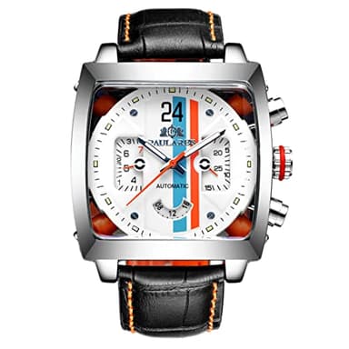 NECEHY Montre carrée pour Homme en Cuir Lumineux Multifonction entièrement Automatique mécanique Montre Automatique (C)