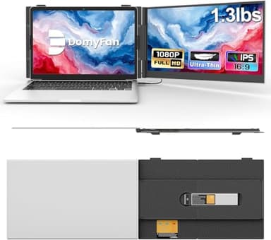 domyfan Écran Portable, Ultra-Léger 600g, Moniteur Portable 14" Double Écran Full HD 1080P, Moniteur pour Ordinateur Portable, Compatible Win, Mac, PS5, Switch, Plug & Play pour PC 13,3"-17"
