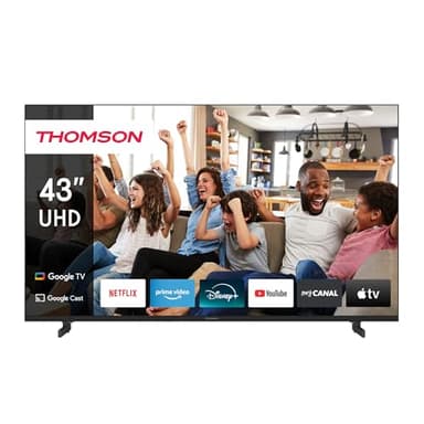Thomson 43 Pouces (109cm) 4K Ultra HD Smart Google TV, Wi-FI,Dolby Audio, HDR10, Bluetooth 5.1, Triple-Tuner (Câble/Satellite/Antenne), HDMI, CI+, A+ Panneau - 43UG4S14