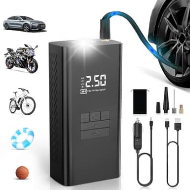 DIHOOM Compresseur à Air Portatif 45L/Min avec Batterie 6000mAh - Gonfleur Pneus Voiture Rapide, Support Banque d'Énergie, Éclairage LED - 4 Modes - Idéal pour Voitures, Vélos, Motos, Ballons