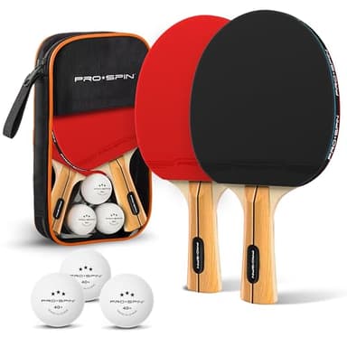 PRO SPIN Raquettes de Ping-Pong - Set Haute-Performance | Raquette de Ping Pong Premium, Balles de Ping-Pong 3 Étoiles, Mallette | Kit Tennis de Table pour 2 ou 4 (Set 2 Joueurs)