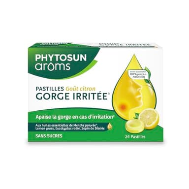 Phytosun Arôms - PASTILLES GORGE IRRITÉE*- Goût Miel - Huiles Essentielles - Menthe poivrée* - Adoucit et Apaise la gorge* - SANS SUCRES - 24 Pastilles, 60g