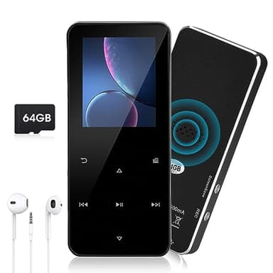 Lecteur MP3 de 64 Go avec Bluetooth 5.0, Lecteur MP3 Enfant Haut-Parleur HD, Enregistreur Vocal, Radio FM, Fonction Réveil, Livre électronique, Extensible à 128 Go, écouteurs Inclus